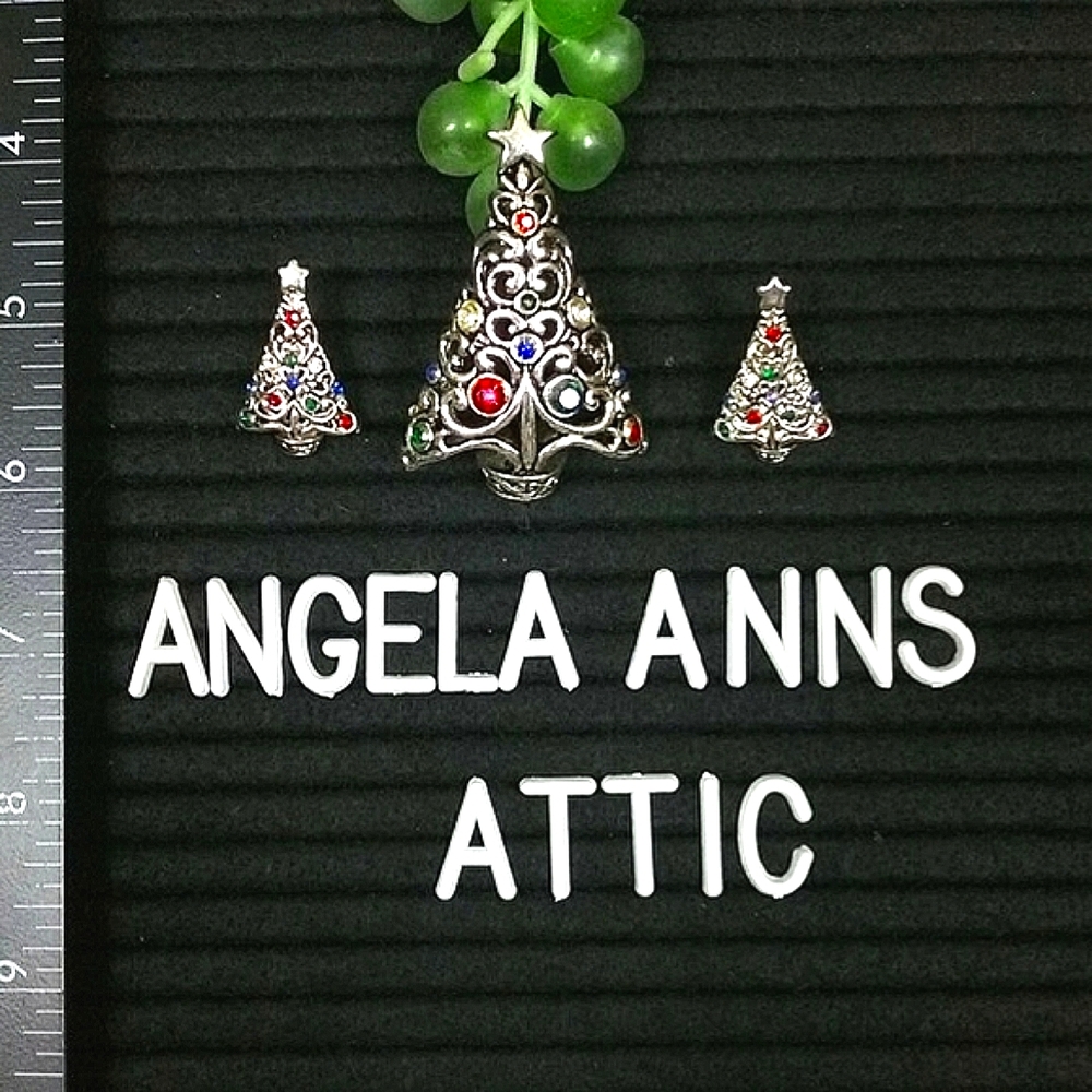 Vintage Christmas Tree Convertible Necklace or Brooch & Matching Earrings - Picture 2 of 8